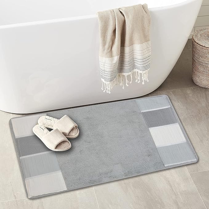 Zahari Home Modern Line Modern Bathroom Rug Classic Luxury Bath Rug Contemporary Decor Beautiful Washable Shower Mat Gray Modern Bath Mat Stylish Bath Mat Bath Shower Tub Décor