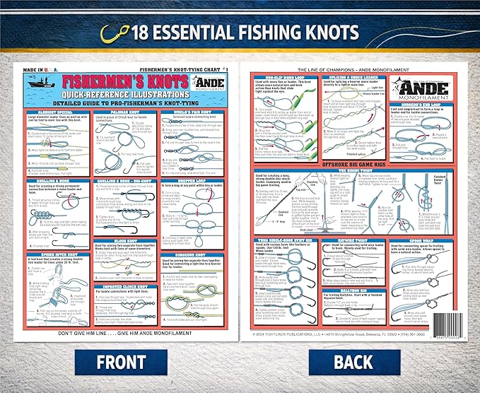 Fishing Knot Tying Chart #1 - Waterproof Quick Reference Guide to 18 Essential Fishing Knots - (Freshwater & Saltwater) - Double-Sided & Easy to Read - Great Gift for Beginners | Fishermen's Knots