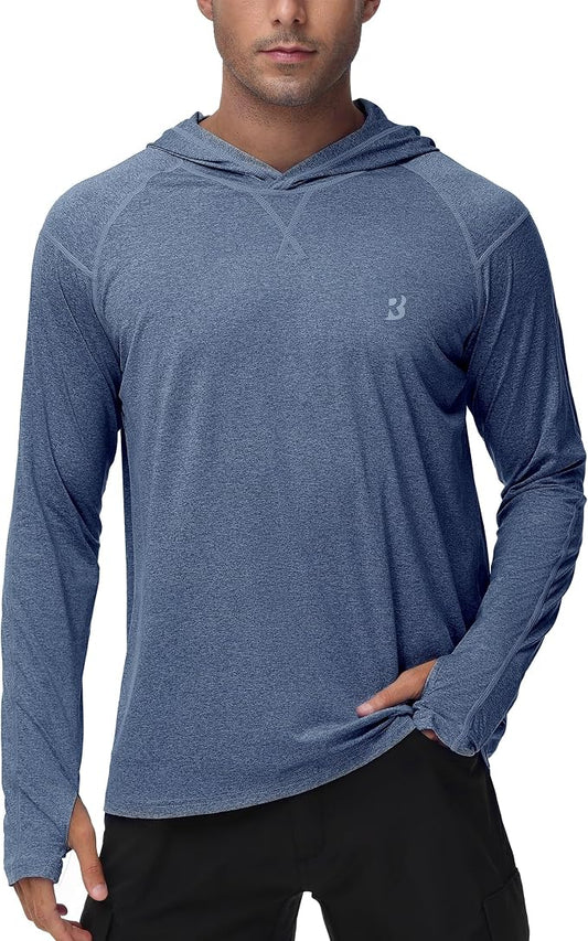 Roadbox Mens UPF 50+ Fishing Shirts, Long Sleeve UV Sun Hoodie, Hiking Running Swim Athletic Workout Shirt