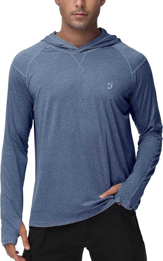 Roadbox Mens UPF 50+ Fishing Shirts, Long Sleeve UV Sun Hoodie, Hiking Running Swim Athletic Workout Shirt