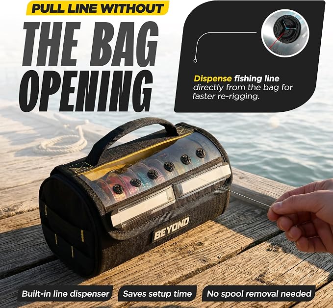 Beyond Fishing Line Storage Bag – Tangle-Free Line Management Bag with Built-In Dispenser, Fishing Spool Bag with Writable ID Panel