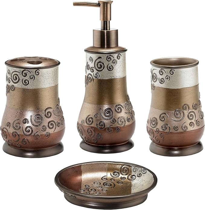 Zahari Home 4pc Miramar Bathroom Accessories Sets Lotion Pump, Tumbler, Tooth Brush Holder and Soap Dish Unique Design Multi Color Bathroom Set