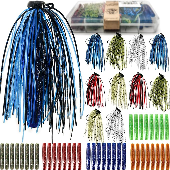 Ned Rig Jig Heads Soft Plastic Worms Fishing Lures Kit, 60/50/10 Pcs Weedless Skirted Mushroom Ned Rigs Jighead Hooks Stick Baits Bass Fishing Lures for Freshwater Saltwater