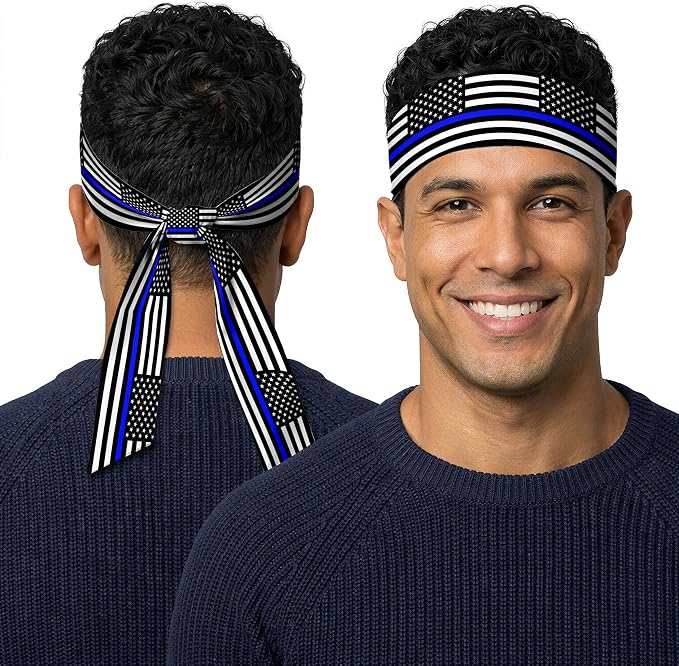 Tie Headband for Women & Men, Flag Patterned Sports Sweatband Head Wrap, Hair Bandana Accessory, 40" x 2.4"