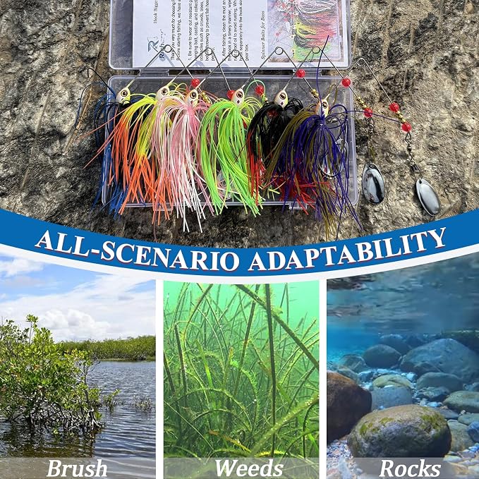 Spinner Baits for Bass Fishing 3/8oz, 6 Pcs Freshwater Fishing Lures Kit, Premium Spinnerbaits for Walleye, Crappie, Salmon & Pike