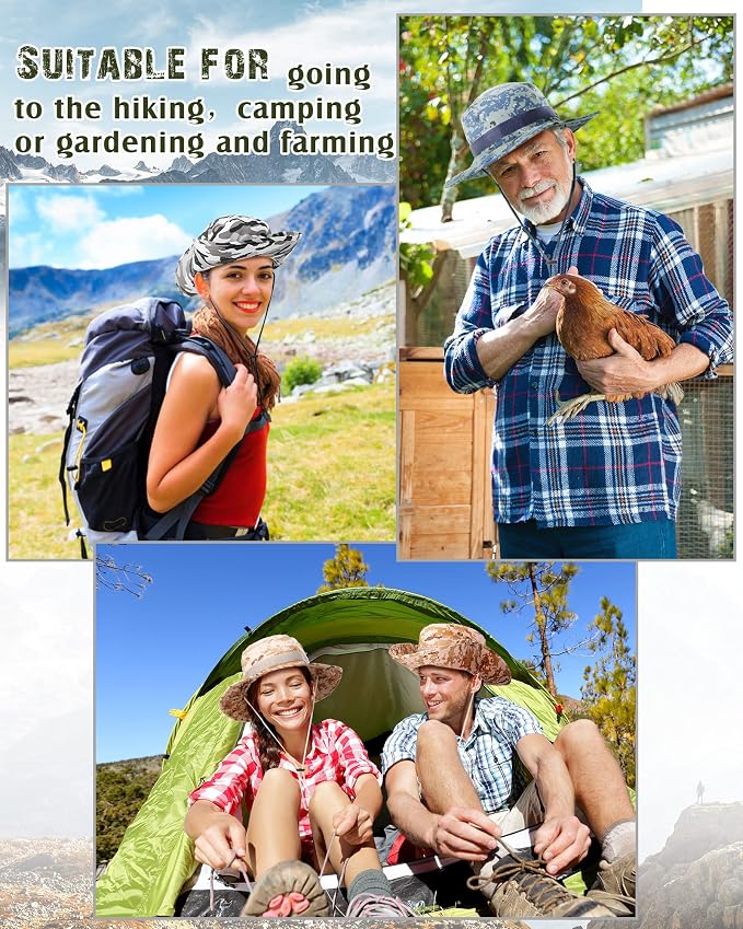 10 Pcs Wide Brim Boonie Hat Bucket Hats Camo Solid UV Sun Protection Fishing Hat for Men Women Hiking Safari Hunting