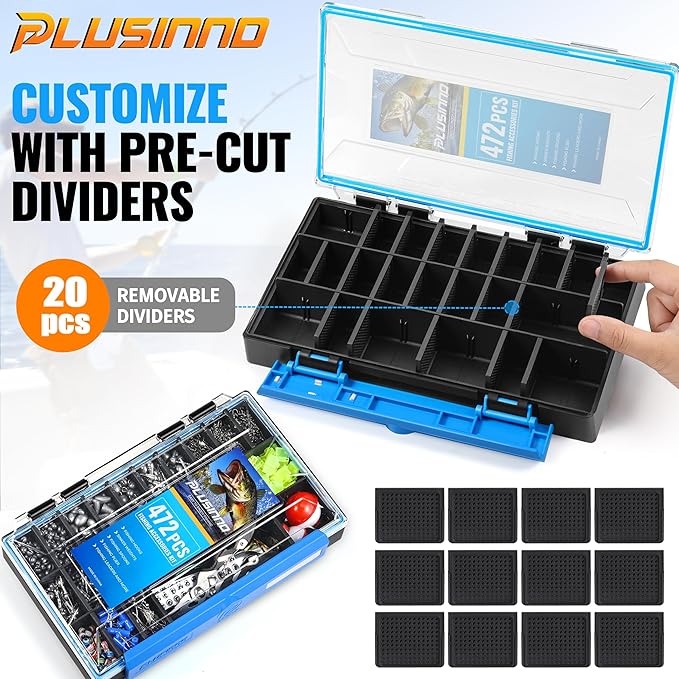 472PCS Fishing Accessories Kit, Waterproof Tackle Box with Tackle Included, Fishing Gifts for Men Included Hooks, Weights, Pliers,Fishing Gear and Equipment for Bass Trout