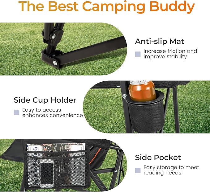 ALPHA CAMP Heavy Duty Camping Chairs with Cup Holder Oversized Folding Chair 500LBS Capacity Outdoor Chair with Headrest,Lawn with Side Pocket for Lawn, Sports and Fishing