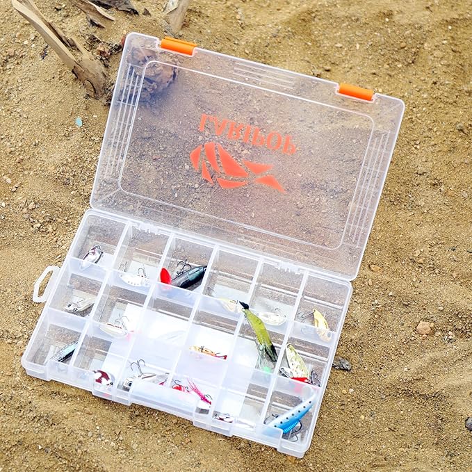 LARIPOP 2-Pack 3600 Fishing Tackle Boxes, Clear Plastic Storage Trays with Adjustable Dividers, Organizer for Lures, Hooks, Sinkers, Jigs & Fishing Accessories