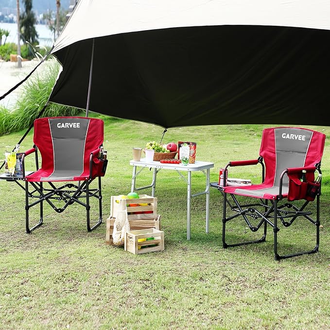 Oversized Camping Directors Chair, Portable Folding Lawn Chairs for Adults Heavy Duty with Side Table, Outdoor Foldable Camp Chair with Pocket for Beach, Fishing, Picnic, Outdoor Foldable Camp Chair