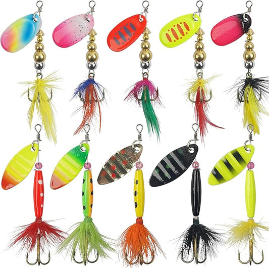 Fishing Lures Spinnerbait Kit Rooster Bait Tail Fishing Lures Inline Spinner Baits Bass Salmon Trout Spoon Hard Metal Spinnerbaits for Saltwater Freshwater
