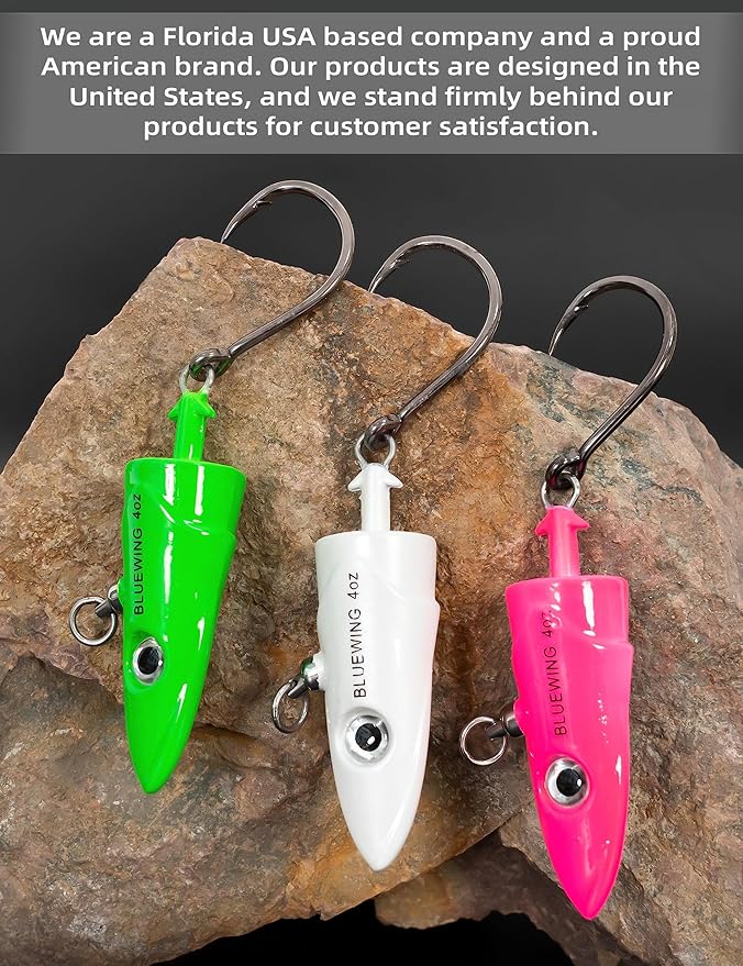 BLUEWING Jig Heads Saltwater 2oz,3oz,4oz,5oz,6oz,7oz Swimming Jigheads 1pc with High Carbon Steel Swing Hook and 6in/9in Replacement Tail Big Game Fishing Lures