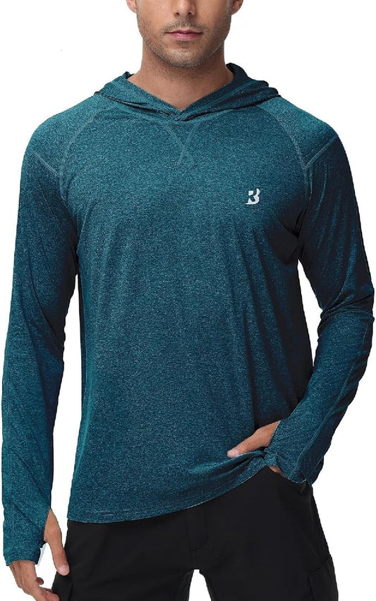 Roadbox Mens UPF 50+ Fishing Shirts, Long Sleeve UV Sun Hoodie, Hiking Running Swim Athletic Workout Shirt