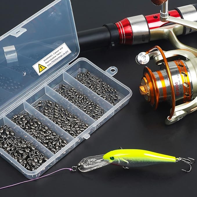 Barrel Swivels Fishing Tackle Kit, 300pcs Crane Ball Bearing Fishing Swivel with Solid Ring Black Stainless Steel Fishing line Hook Connector Fishing Gear Accessories for Saltwater Freshwater