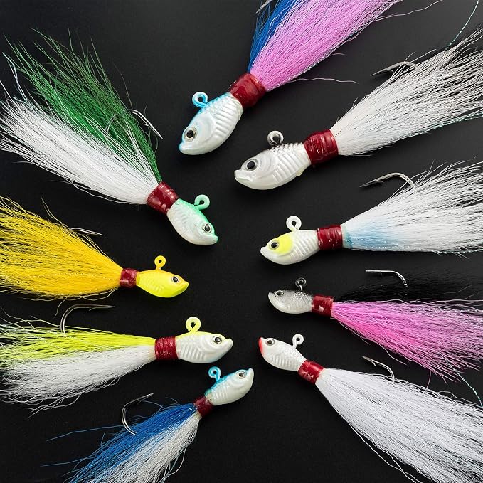 Dr.Fish 3 Pack Bucktail Jig Lure Hair Jig Saltwater Freshwater Lures Surf Fishing Bass Flounder Striper Bluefish Halibut Redfish