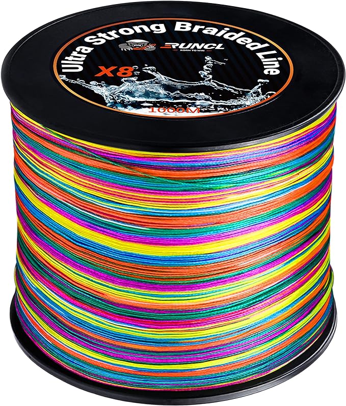 RUNCL 8 Strands Braided Fishing Line - High Visibility Colored Braid Line, Super Strong, Abrasion Resistant, No Stretch, 328yds/546yds/1093yds, 12lb to 100lb for Saltwater or Freshwater Fishing
