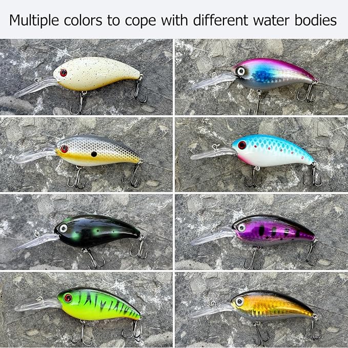 Crankbait Lures Kit, 8-Pack Lifelike Hard Swimbaits with Diving Lip for Bass Fishing, Assorted Colors, Freshwater Saltwater Fishing Gear for Bass, Trout, Pike