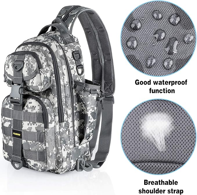 PLUSINNO Fishing Backpack Tackle Bag, Water-Resistant Backpack with Rod Holder, Ideal Shoulder Bag Gifts for Men