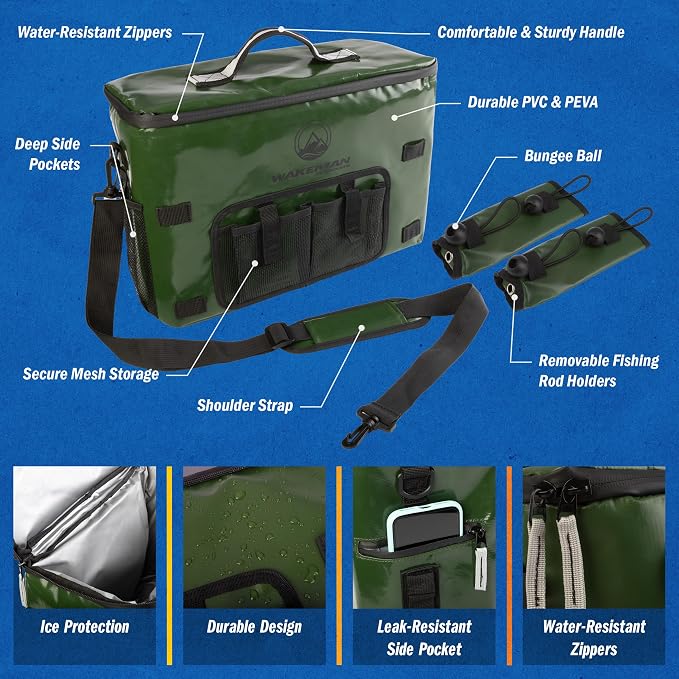 Kayak Cooler - 18L Seat Back Fishing Cooler - Water-Resistant Insulated Bag - 8-12 Hour Cooling Time - Kayak Accessories by Wakeman Outdoors