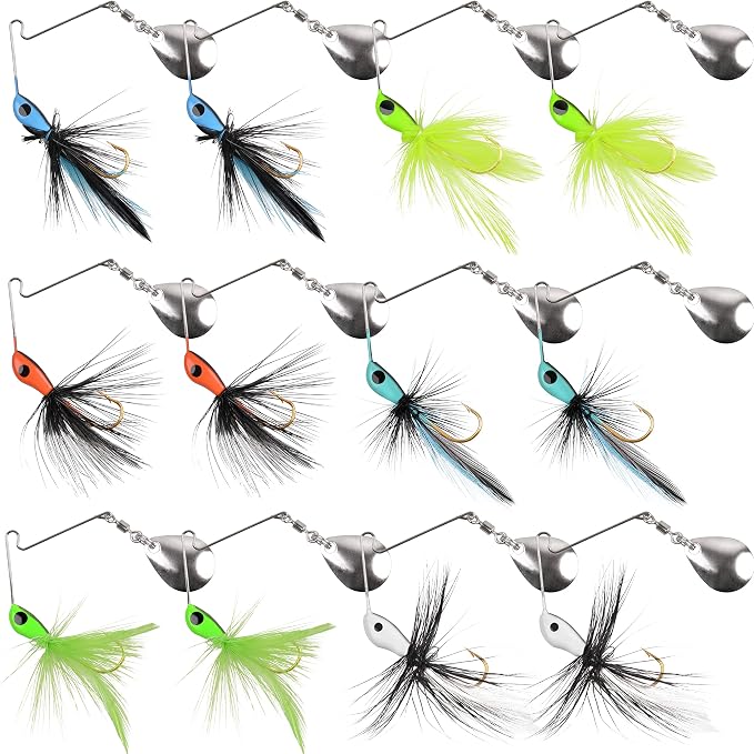 Spinnerbait Bass Fishing Lures Set,Mini Rooster Fishing Spinner Lure Multicolor Hard Metal Spinner Baits Jigs Lure for Bass Trout Pike Bluegill Freshwater Saltwater Fishing