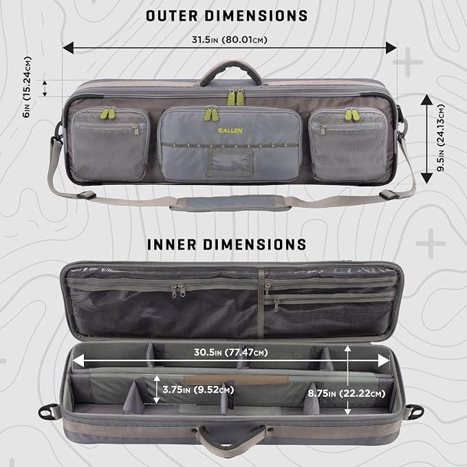 Allen Company Cottonwood Fly Fishing Rod & Gear Bag Case, Hold up to 4 Fishing Rods, Heavy-Duty Honeycomb Frame - Gray/Lime or Olive Green