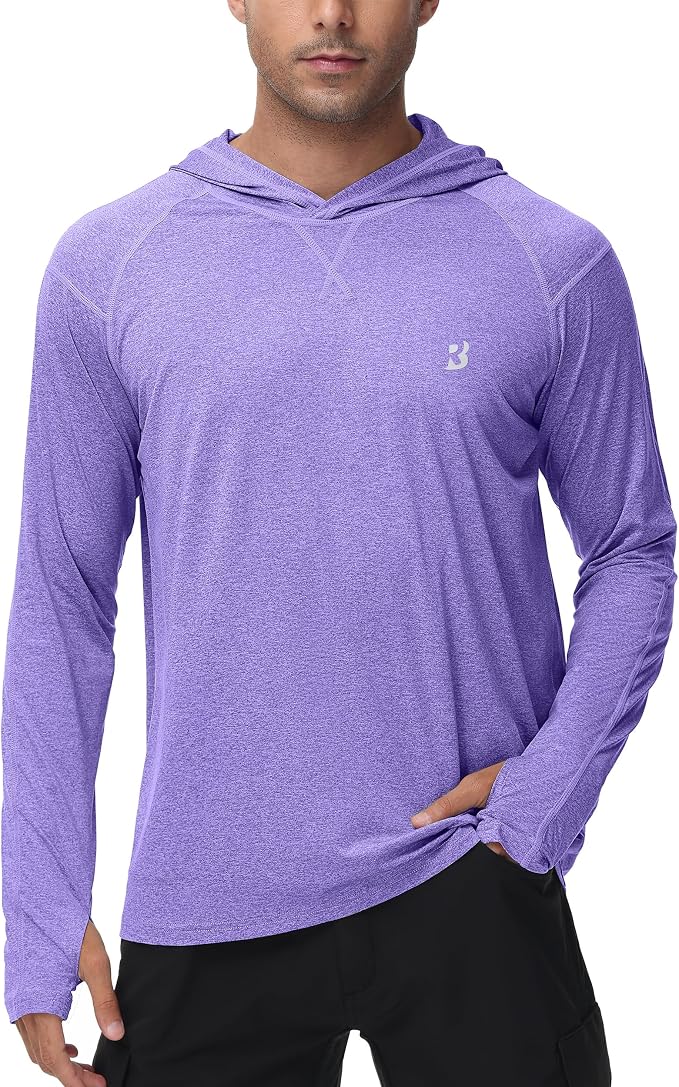 Roadbox Mens UPF 50+ Fishing Shirts, Long Sleeve UV Sun Hoodie, Hiking Running Swim Athletic Workout Shirt