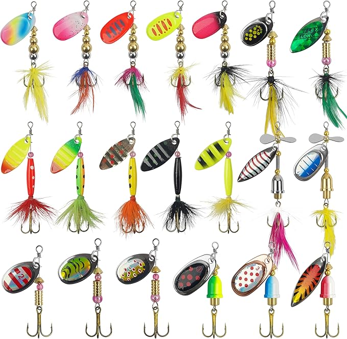 Fishing Lures Spinnerbait Kit Rooster Bait Tail Fishing Lures Inline Spinner Baits Bass Salmon Trout Spoon Hard Metal Spinnerbaits for Saltwater Freshwater
