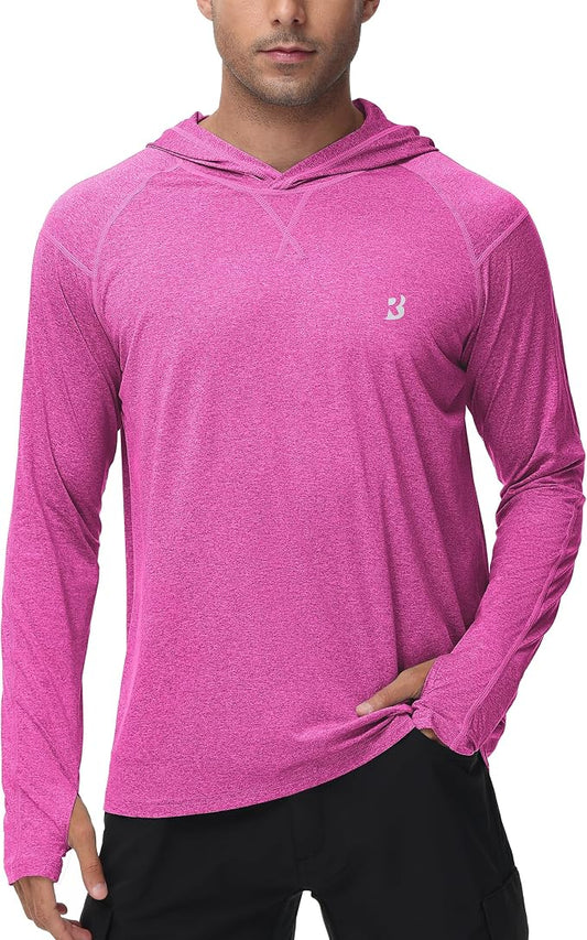 Roadbox Mens UPF 50+ Fishing Shirts, Long Sleeve UV Sun Hoodie, Hiking Running Swim Athletic Workout Shirt