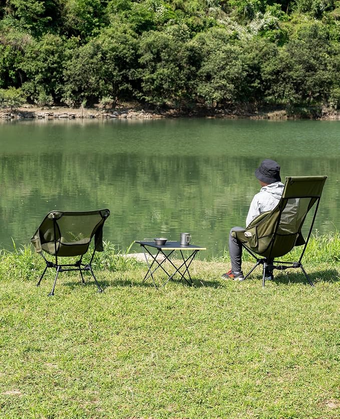 iClimb Ultralight Compact Camping Folding Beach Chair with Anti-Sinking Large Feet and Back Support Webbing (Green - Square Frame - 2PC)