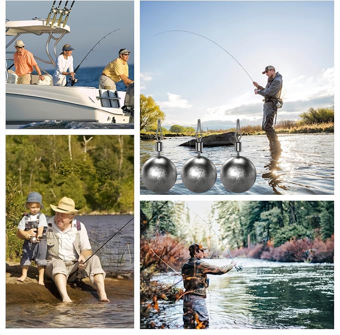 50Pcs Round Fishing Weights Sinkers Ball Fishing Weights Casting Drop Shot Sinkers Catfishing Sinkers Lead Weights Sinkers with Barrel Swivels for Saltwater Freshwater Fishing-(3.5-10g)