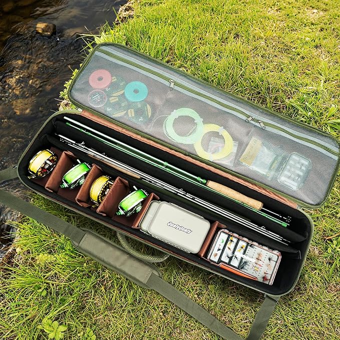 QualyQualy Fly Fishing Rod Travel Case, Heavy-Duty Fly Rod Bag Padded Protection & Portable Travel Fishing Rod Case with Shoulder Strap