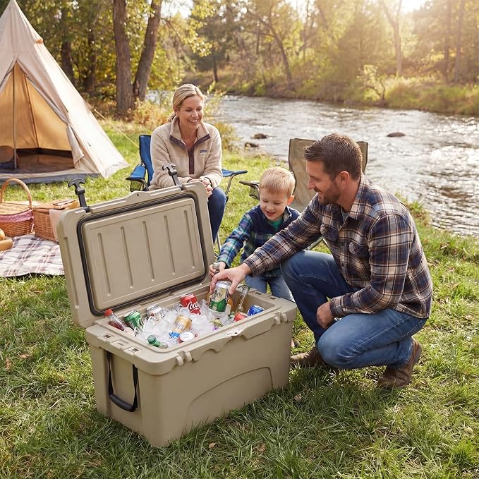 COSTWAY Portable Insulated Hard Cooler – Keeps Ice Up to 6 Days, Heavy-Duty Outdoor Ice Chest with Cup Holders, Built-in Fish Ruler & Bottle Opener for Camping, Fishing, Beach, Tailgating