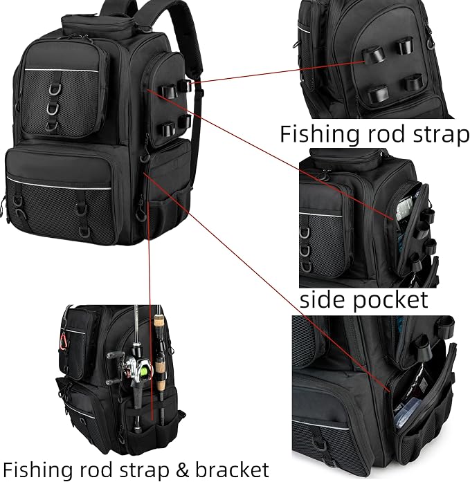 WANOON Fishing Backpack,Tackle Bag,with Tackle Boxes. Large Fishing Bag, Strong Materials