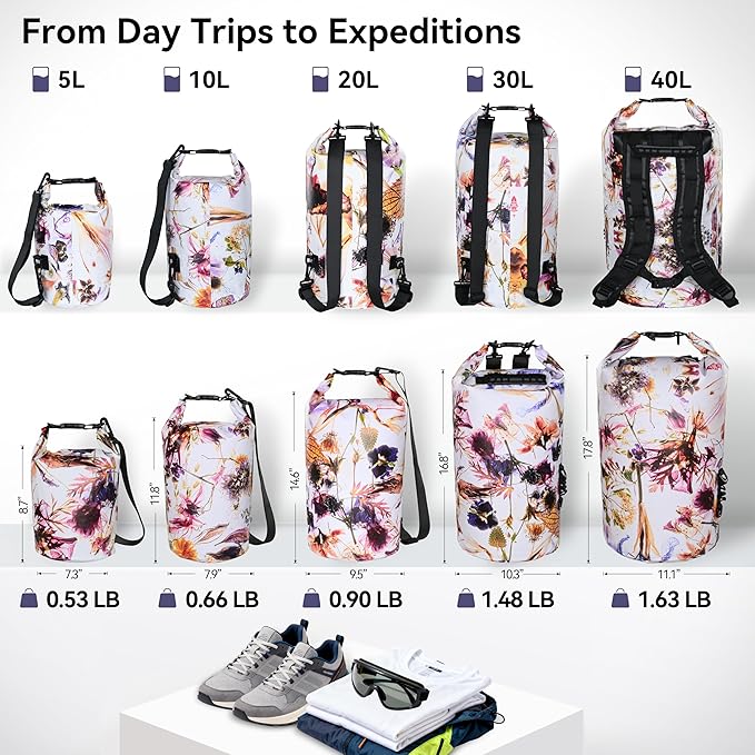 MARCHWAY Floating Waterproof Dry Bag Backpack 5L/10L/20L/30L/40L, Roll Top Sack Keeps Gear Dry for Kayaking, Rafting, Boating, Swimming, Camping, Hiking, Beach, Fishing
