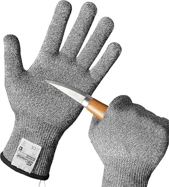 Schwer 2 Pairs ANSI A6 Cut Resistant Gloves, Food Grade Cutting Gloves for Kitchen Food Prep, Mandoline Gloves for Meat Cutting, Oyster Shucking, Knife Proof, Wood Carving, CR1401, L