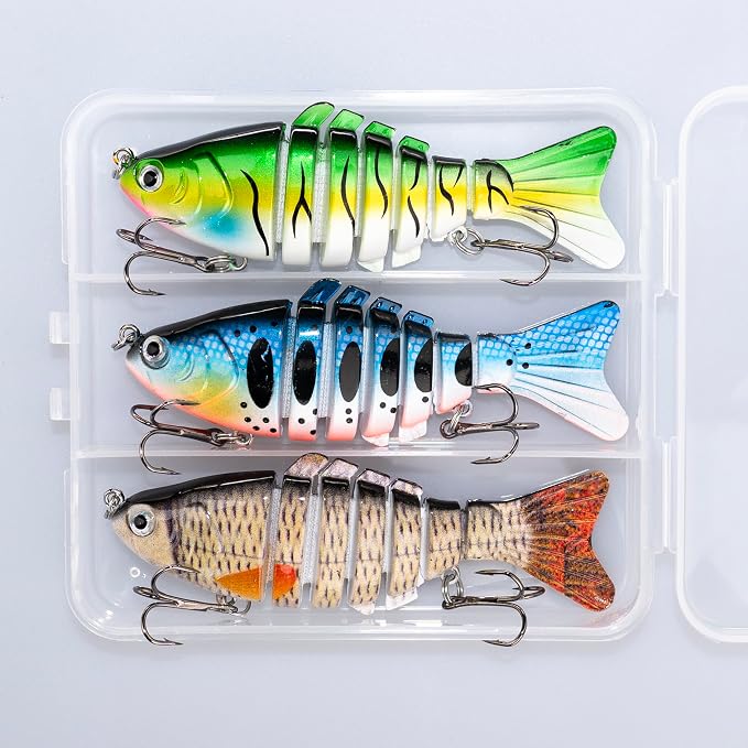Bass Fishing Lures, Jointed Swimbait Glide Bait for Bass, Trout & Pike – Lifelike Fishing Lure with 3D Eyes, Built-in Rattle Chamber, Triple Hook – Realistic Fishing Lures for Freshwater & Saltwater