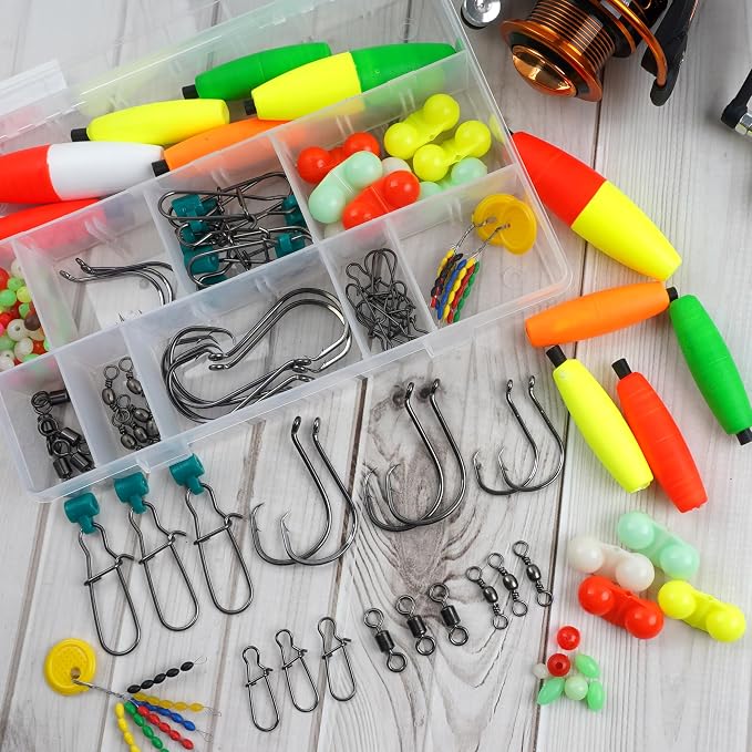 SILANON Catfish Rig Tackle Making Kit, Catfishing Tackle Accessories with Catfish Floats Catfish Hooks Swivels Fishing Rattles Bells Beads Bobber Stoppers Catfishing Gear Equipment