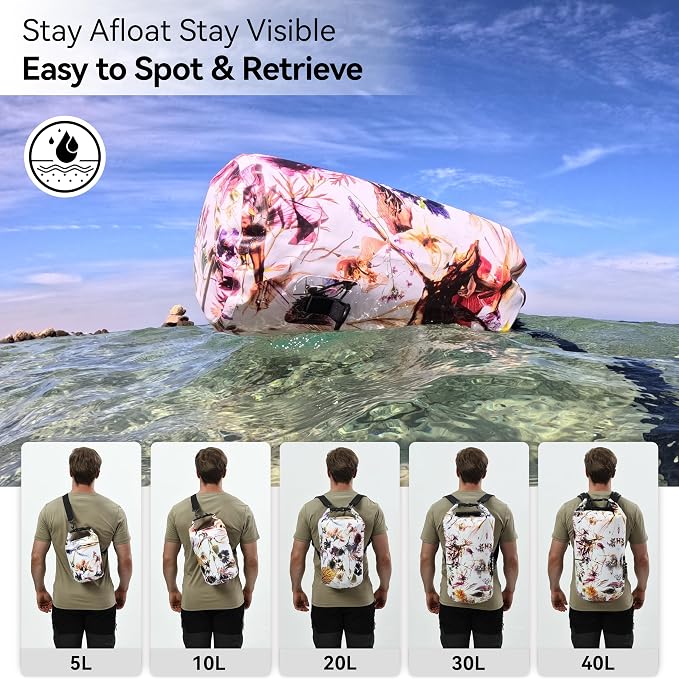 MARCHWAY Floating Waterproof Dry Bag Backpack 5L/10L/20L/30L/40L, Roll Top Sack Keeps Gear Dry for Kayaking, Rafting, Boating, Swimming, Camping, Hiking, Beach, Fishing