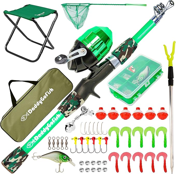 DaddyGoFish Kids Fishing Pole - Rod Reel Combo Tackle Box Starter Set - First Year Small Dock Gear Kit for Boys Girls Toddler Youth Age Beginner Little Children Junior Anglers