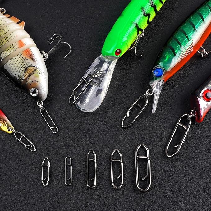 Power Fishing Clips Kit,155pcs High Strength Fishing Snaps Clips Lure Fast Change Snaps Stainless Steel Speed Clips Connector for Freshwater Saltwater Bass Pike