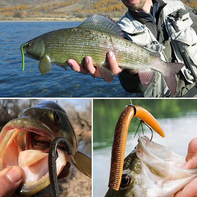 Soft Fishing Worm 100PCS, 3/4/5/6" Mega Value Pack Senko Style Soft Lures for Bass, Plastic Worm Stick Baits, Multicolor, Cost-Effective Fishing Gift