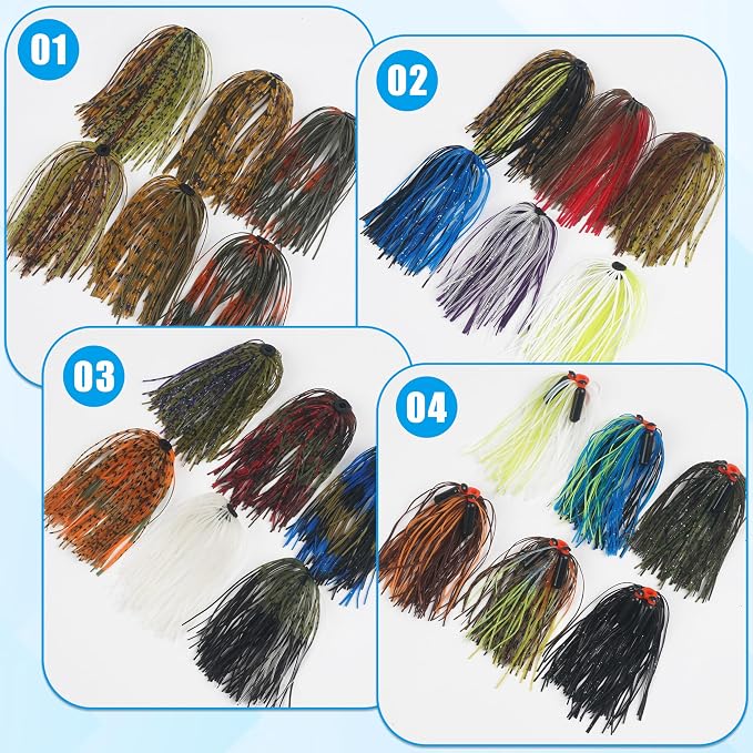 Silicone Jig Skirts Spinnerbait Skirts Replacement 12/24 Bundles DIY Bass Fishing Jigs Lure Skirts for Spinner Bait Buzzbaits Squid Jig Spoon Blade Fly Tying Material