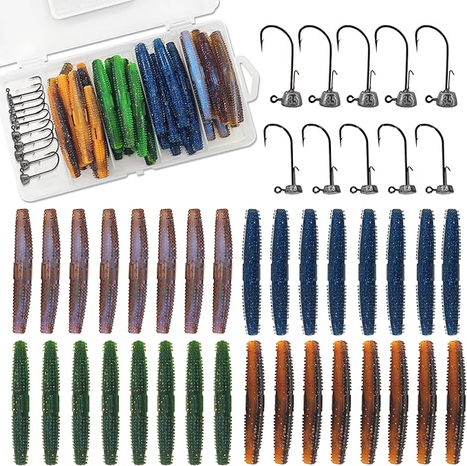 Senko Worms for Bass Fishing, Wacky Worms, Reaction Lure, Soft Plastic Bait for Ned rig, Fishing Lure Kit for Freshwater Bass