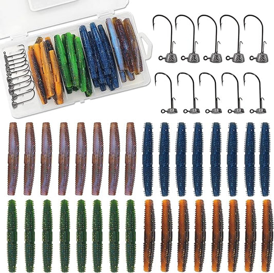 Senko Worms for Bass Fishing, Wacky Worms, Reaction Lure, Soft Plastic Bait for Ned rig, Fishing Lure Kit for Freshwater Bass