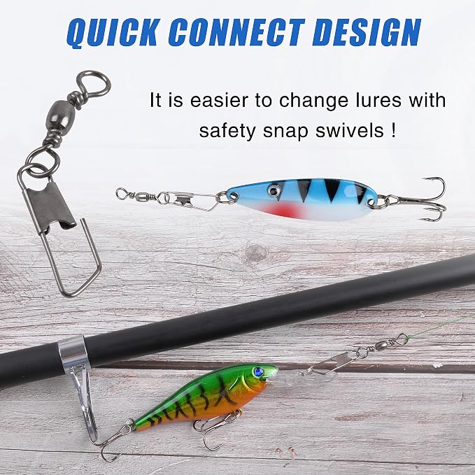 SILANON Fishing Barrel Swivel with Safety Snap,145/160pcs High Strength Fishing Snap Swivels Stainless Steel Line Connector Saltwater Fishing Tackle Accessories
