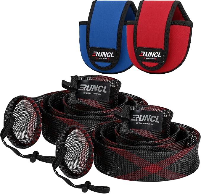 RUNCL Fishing Rod Sleeves & Reel Bags, Spinning/Casting Rod Socks & Spinning/Baitcasting Reel Covers - Protection Solution, Space Saver, Perfect Storage - Fishing Pole Sleeves & Reel Pouch (2 Pack)