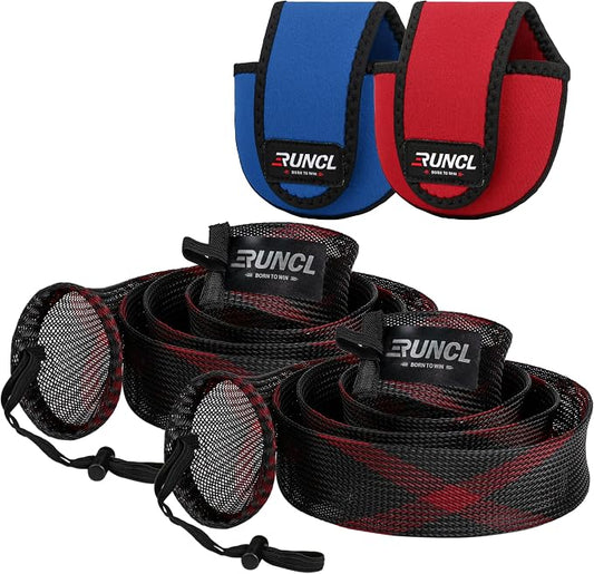 RUNCL Fishing Rod Sleeves & Reel Bags, Spinning/Casting Rod Socks & Spinning/Baitcasting Reel Covers - Protection Solution, Space Saver, Perfect Storage - Fishing Pole Sleeves & Reel Pouch (2 Pack)
