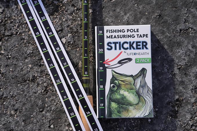 Fishing Pole Measuring Tape Sticker, 24 Inch Ruler Decal to attach to Fishing Rod (2 Pack), Black, UV-RESISTANT, Sticks to Boat, Truck, Rod, Kayak-Paddle, High Visibility Numbers, WATERPROOF