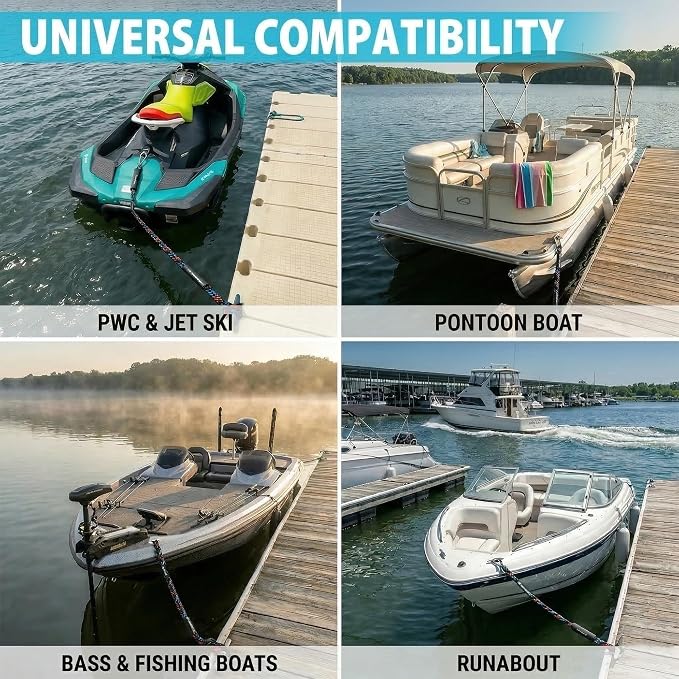 Obcursco Bungee Dock Lines for Boat, Docking Rope with 316 Stainless Steel Clips, Accessories for Jet Ski, PWC, SeaDoo, Pontoon, Center Console, Sets of Two(4ft & 6ft) Black/Red/Blue