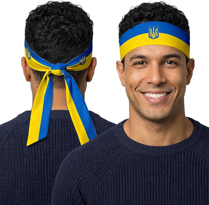 Tie Headband for Women & Men, Flag Patterned Sports Sweatband Head Wrap, Hair Bandana Accessory, 40" x 2.4"